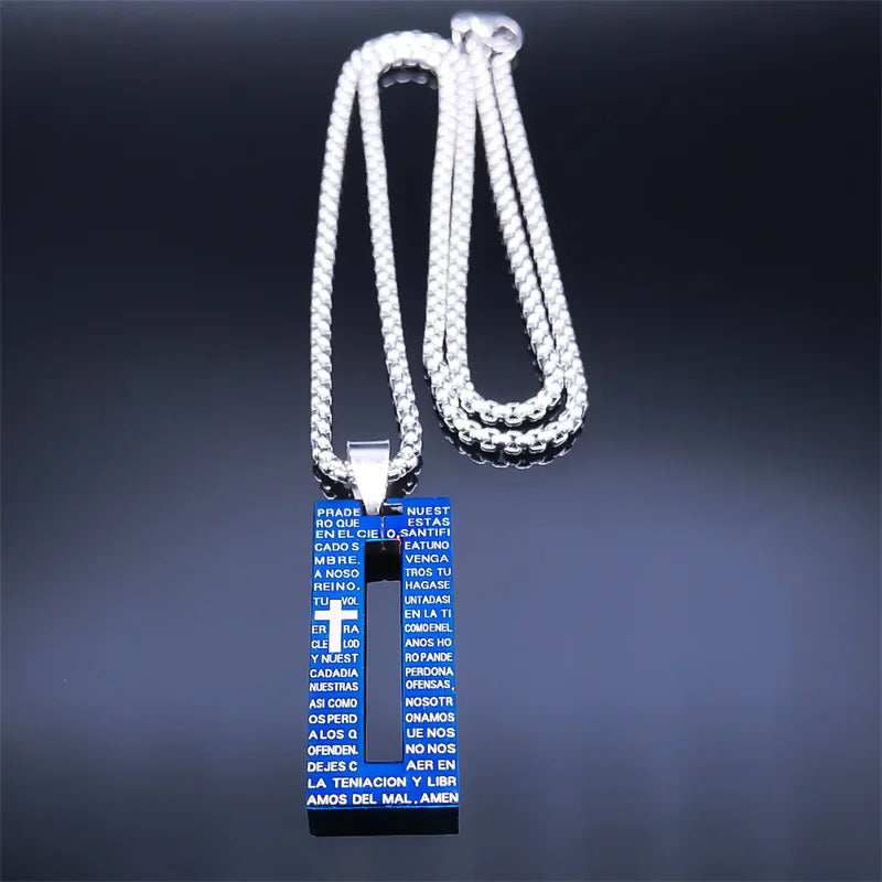 The Lord's Prayer Cross Chain Necklace Stainless Steel Scripture Bless ...