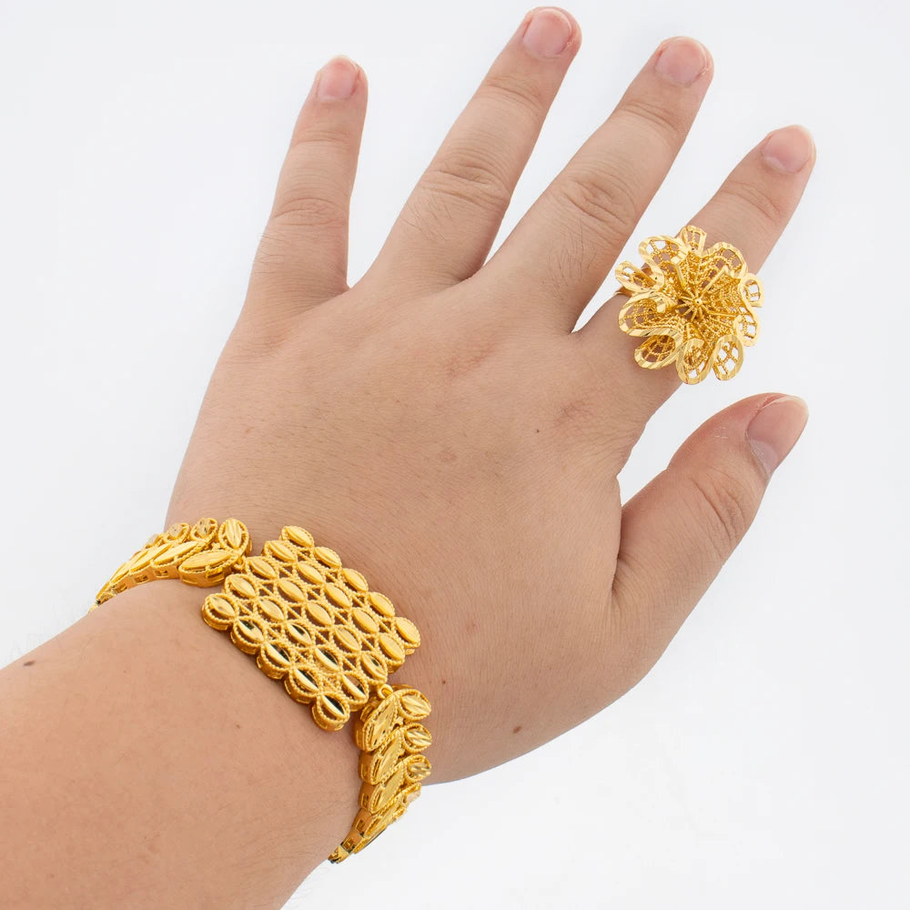 France Luxury Chain Cuff Bangle and Ring Set for Women