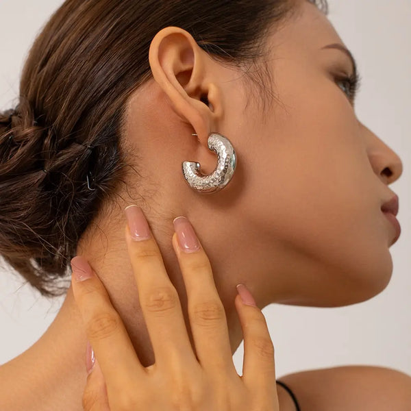 Pendientes de aro gruesos redondos estilo punk de acero inoxidable para mujer