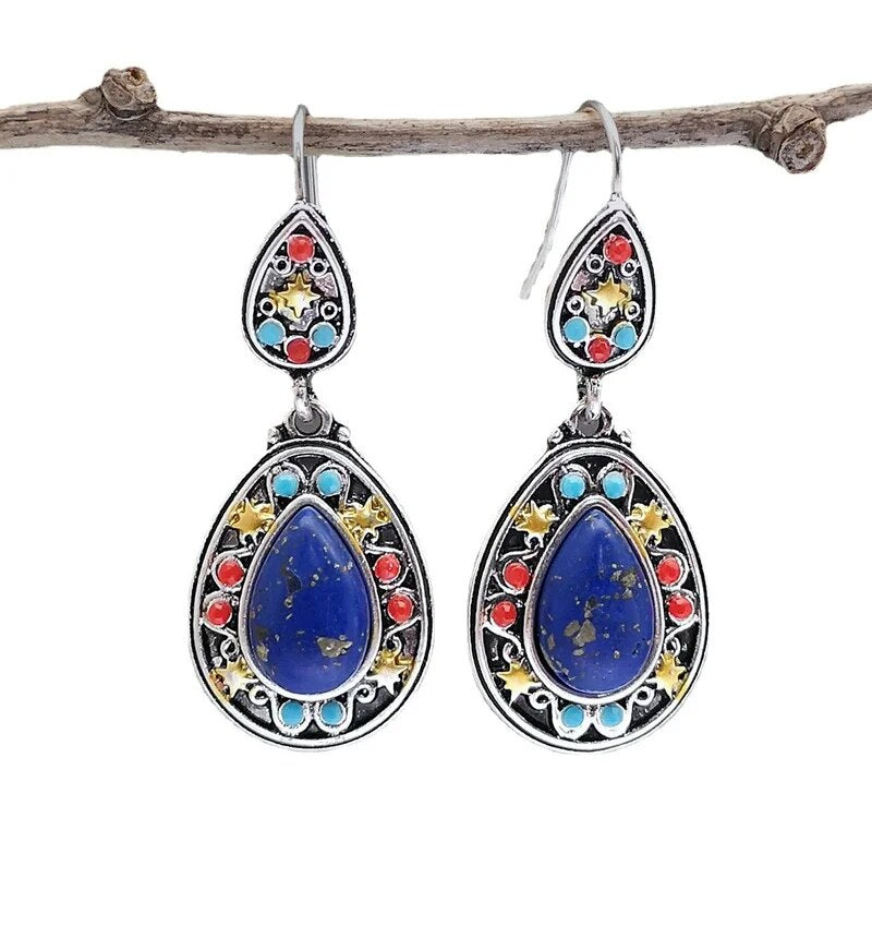 Retro color separation lapis lazuli earrings