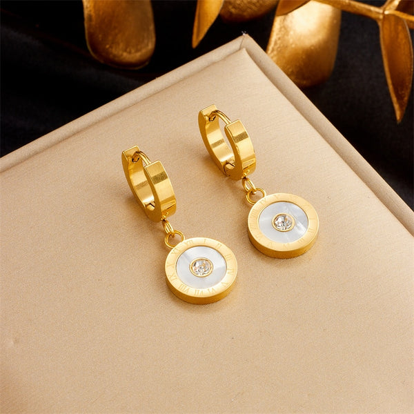 316L Stainless Steel Round Roman Numeral Dial Hoop Earrings For Women