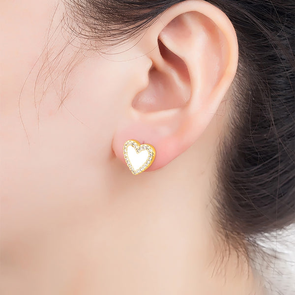 Nuevos pendientes coreanos de compromiso con esmalte y corazón para mujer