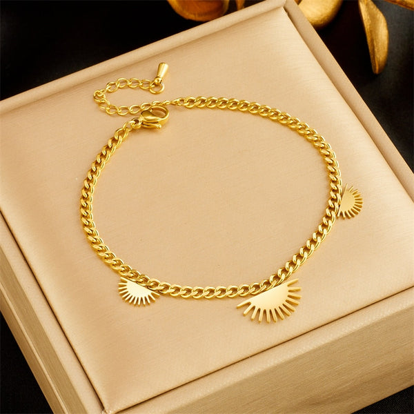 316L Stainless Steel Gold Color Half Sun Charm Bracelet For Women