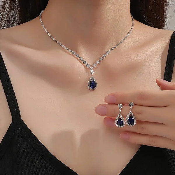 Juego de 2 piezas de collar y pulsera con colgante de piedra de cristal azul