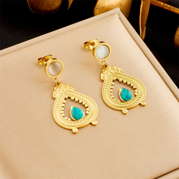 316L Stainless Steel Retro Water Drop Stone Earrings For Women