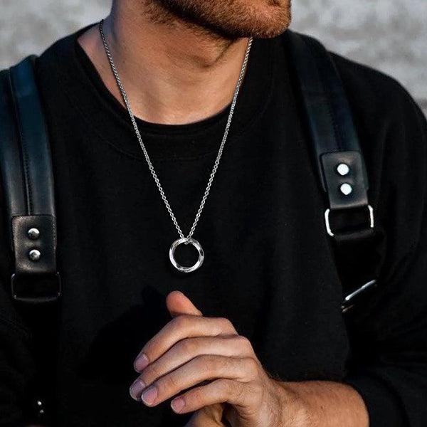 Men's Norse Viking Necklaces, Never Fade Silver Color Stainless Steel Mobius Round Pendant