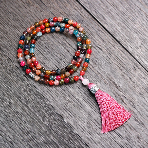 8mm Colored agate Jaspers Women Necklace Japamala 108 Beaded Necklace Meditation