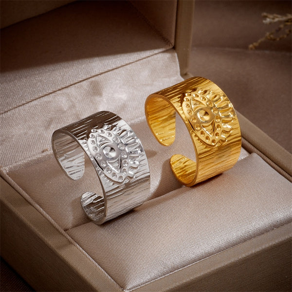 316L Stainless Steel Vintage Eye Pattern Open Ring For Women