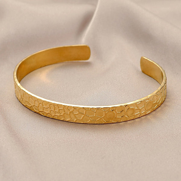316L Stainless Steel Bangles For Women Gold Silver Color Nest Texture Open Bangle