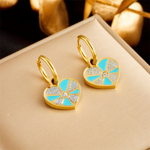 316L Stainless Steel Sparkling Heart Love Hoop Earrings For Women