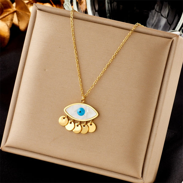 316L Stainless Steel Eye Shape Pendant Necklace For Women