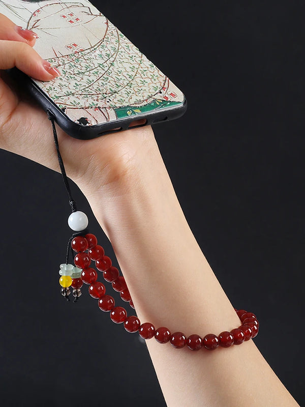 Cadena para teléfono con cuentas de ágata roja de 8 mm para pulsera de teléfono móvil