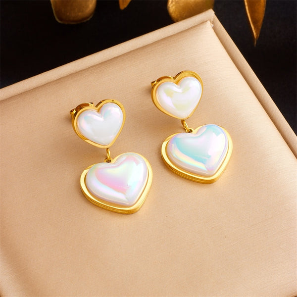 316L Stainless Steel Large Heart Shaped Pearl Earrings For Women