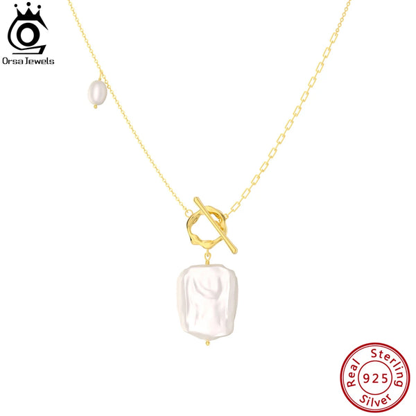 925 Sterling Silver Handpicked Natural Pearl Necklace with OT Toggle Clasp for Women