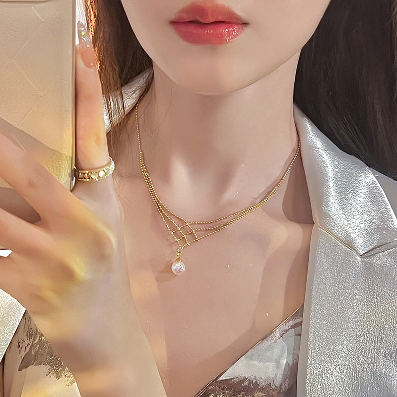 Korean Elegant Imitation Pearl Pendant Necklace For Women
