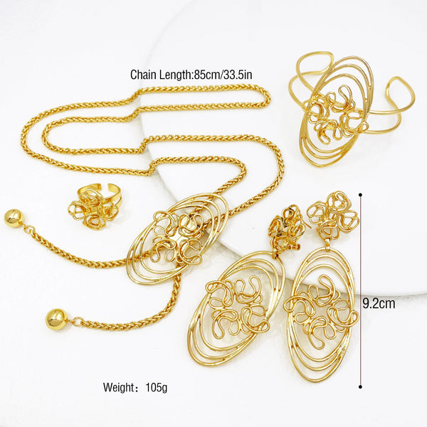 Conjunto de collar y pendientes de cadena larga con colgante redondo de cofres de Dubái