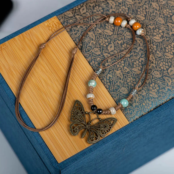 Vintage Bohemian Ethnic Style Handmade Braided Butterfly Necklace
