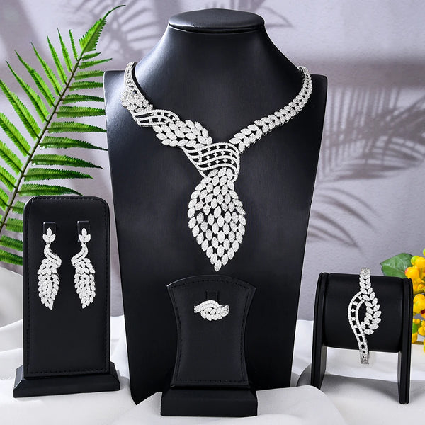 Luxury Long Necklace Earrings Bangle Ring 4PCS Jewelry Sets For Women