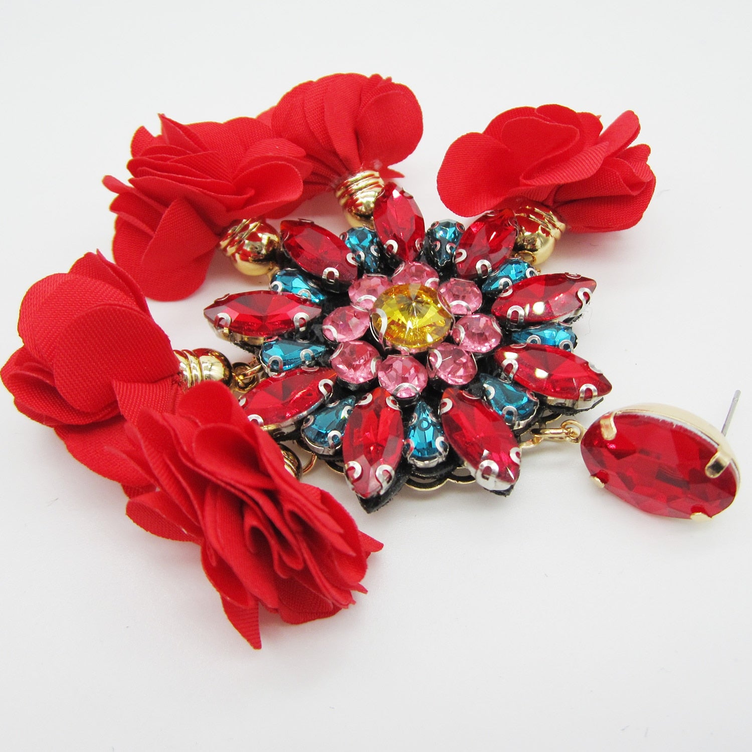 Statement Boho Tassel Big Flower Earrings for Women Crystal Multicolor Drop Earrings