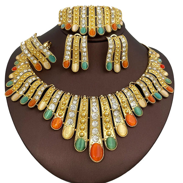 Conjunto de 4 joyas de ópalo de Dubái, collares multicolores, conjuntos de joyas para mujer