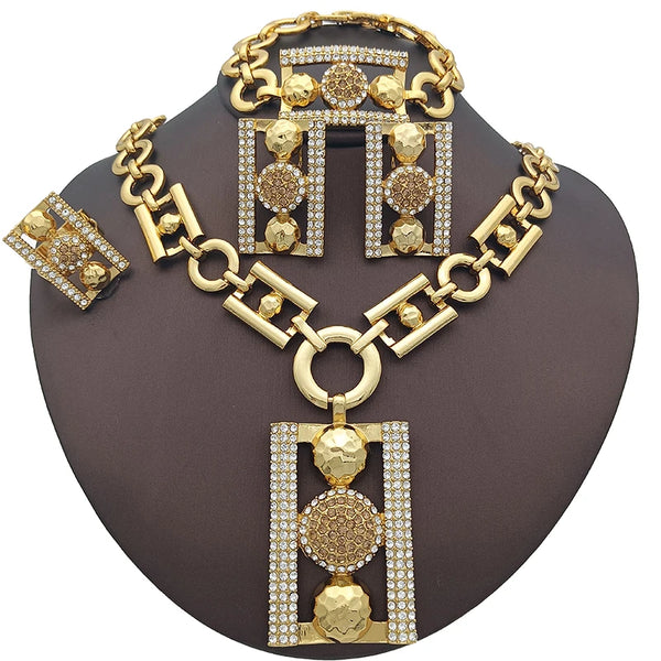 Collar, pulsera, pendiente y anillo rectangular italiano para mujer