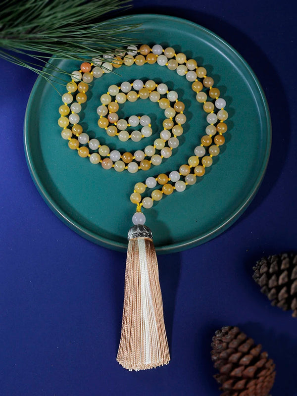 Japamala 108 Bead yellow Chalcedony Natural Stones Topaz Mala Necklace for Women