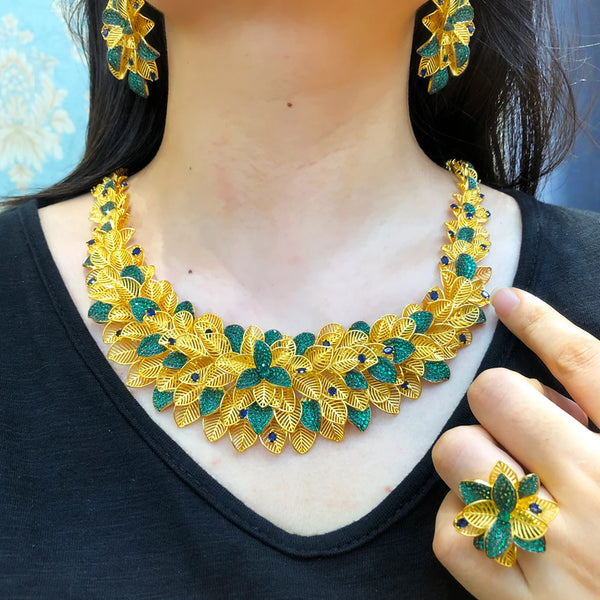 New 10 Colors Necklace Bangle Earrings Ring For Women Wedding Party CZ African Dubai Bridal Jewelry Set