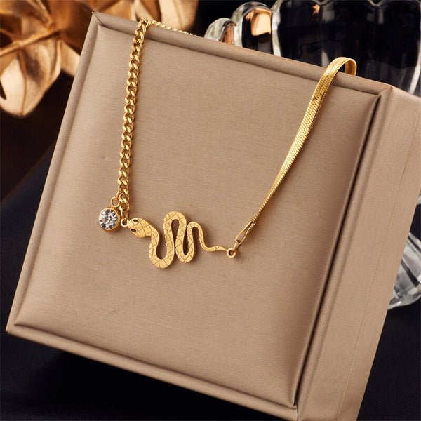 316L Stainless Steel Gold Color Crystal Necklace For Women