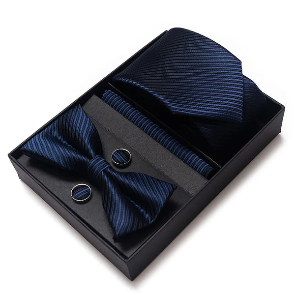 Solid Color Holiday Gift Tie Handkerchief Pocket Squares Cufflink Set Necktie Box