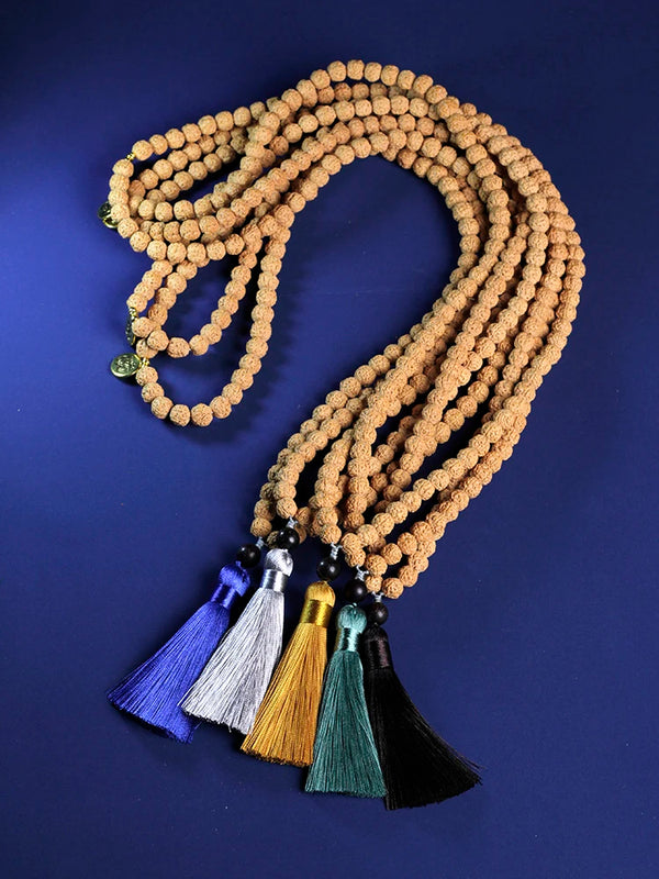 Rosario 108 cuentas collar Vajra Bodhi, 9 mm Rudraksha cuentas Japamala collar borla