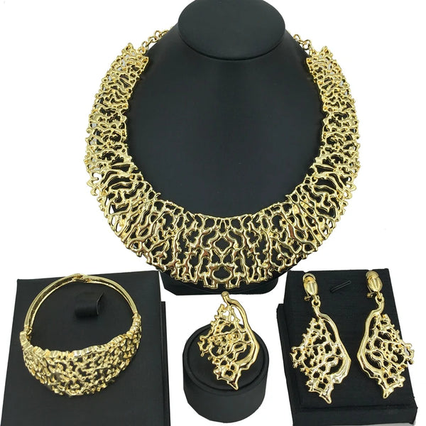 Conjuntos de joyería de lujo italianos de última generación de Dubái, collar, pulsera, pendientes, anillo para mujer