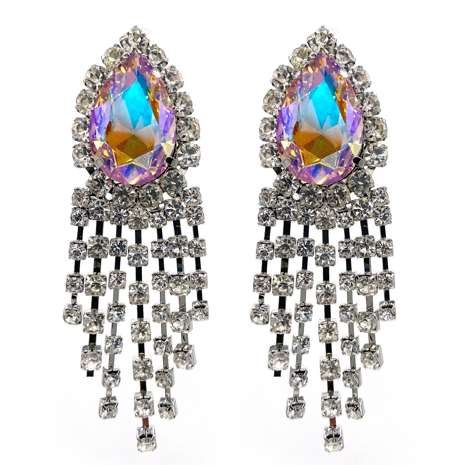 New Luxury Crystal Rhinestone Long Tassel Dangle Earrings for Women