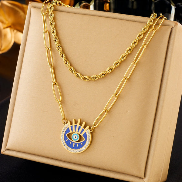 316L Stainless Steel Round Retro Eyes Pendant Necklace For Women