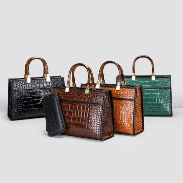 Tote Bags for Women Crocodile Embossed High Quality Leather Portable Shoulder Bags