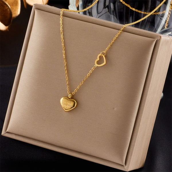 316L Stainless Steel Gold Color Heart Necklace For Women