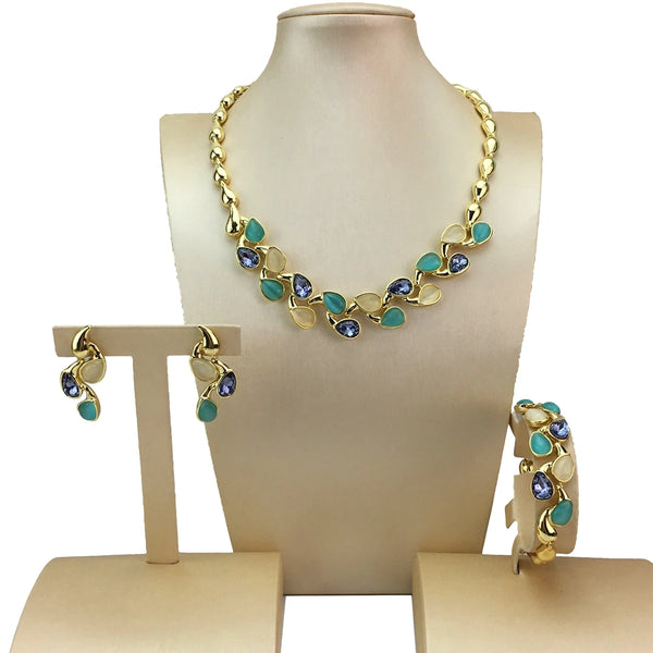 Hermosos conjuntos de joyas de piedras de colores de joyería fina de Dubái para mujer