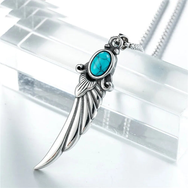 Collar de moda con alas de plumas turquesas azules de tendencia europea y americana, colgante para hombre y mujer.