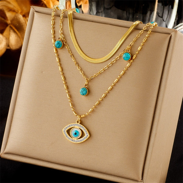 316L Stainless Steel Blue Eye Stone Pendant Necklace For Women