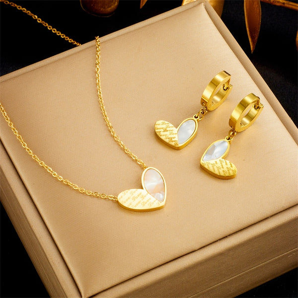 Collar y pendientes con colgante de corazón y letras de amor de acero inoxidable 316L para mujer