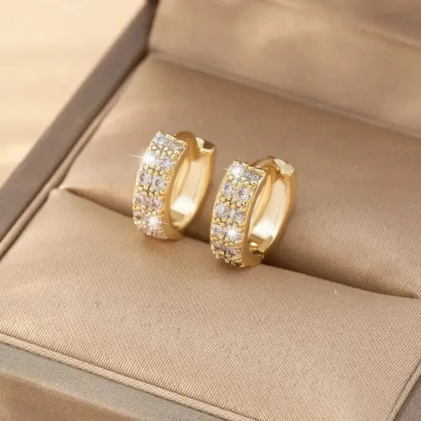 Trendy Gold Color Cubic Zirconia Round Copper Earrings For Women