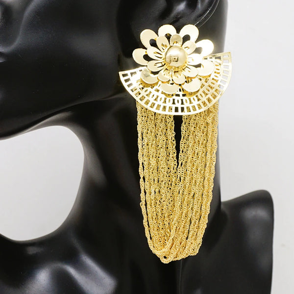Pendientes largos con borlas y barra de color dorado vintage para mujer