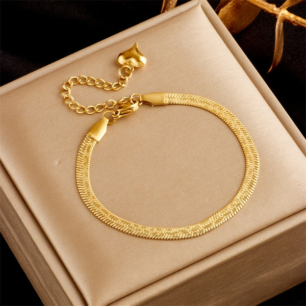Pulsera de cadena de serpiente plana de acero inoxidable 316L color dorado para mujer