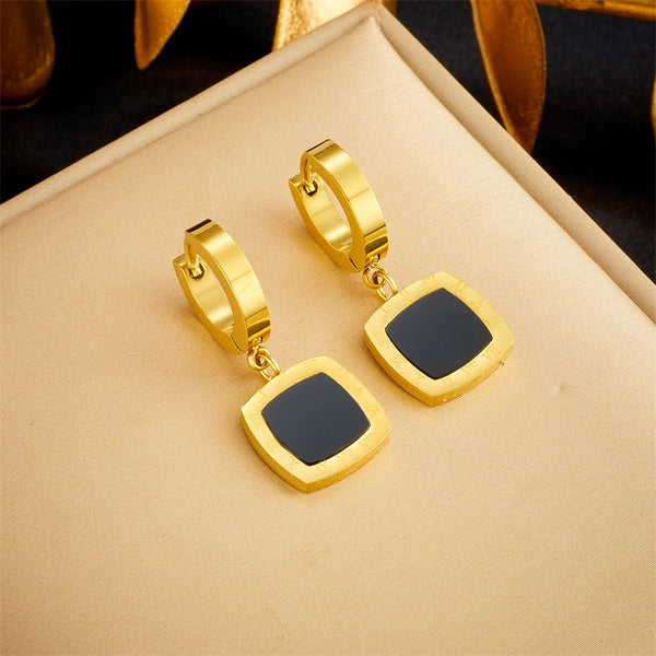 316L Stainless Steel Square Roman Numeral Pendant Earrings For Women