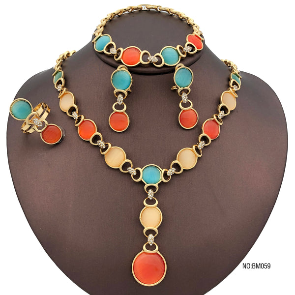Collar de ópalo colorido de Dubái para mujer, collar, pendientes, anillo y pulsera.