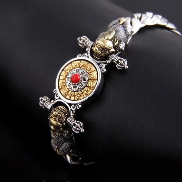 Pulsera de lujo para mujer Pixiu de la suerte con diseño de dinero chino retro de plata color plata