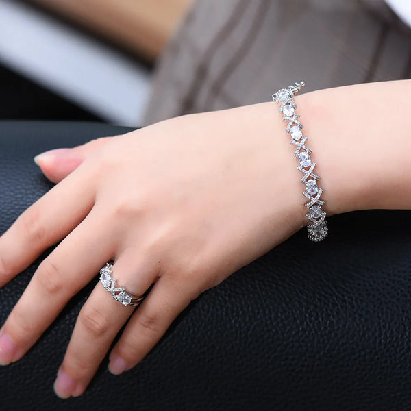 New Trendy Ins Style Shiny Elegant Bangle Ring Set for Women