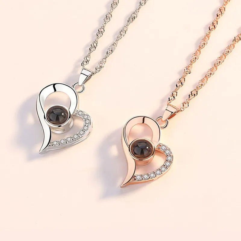 Titanium Steel I Love You Necklace With Gifts Box Fashion Eiffel Projection Pendant Jewelry For Women