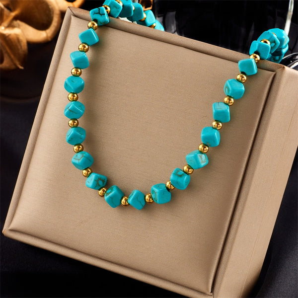 316L Stainless Steel Green Stone Choker Necklace For Women