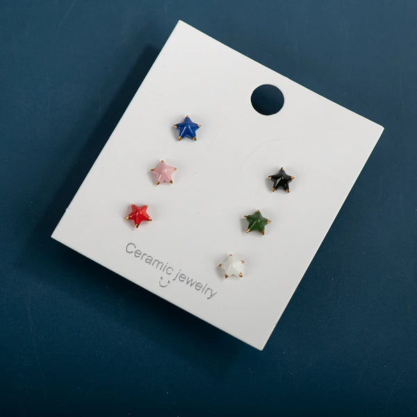 Multicolor Pentagram Star Fine Ceramic Stud Earrings