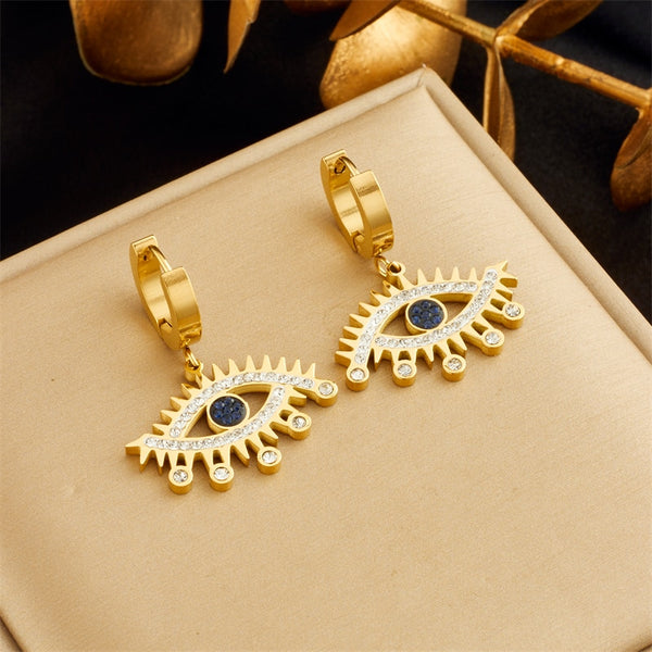 316L Stainless Steel Vintage Zircon Eye Pendant Earrings For Women